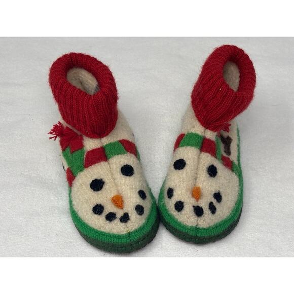 Garnet Hill Snowman Slippers Boiled Wool Poland Toddler Size 06 Winter Christmas - Picture 1 of 7